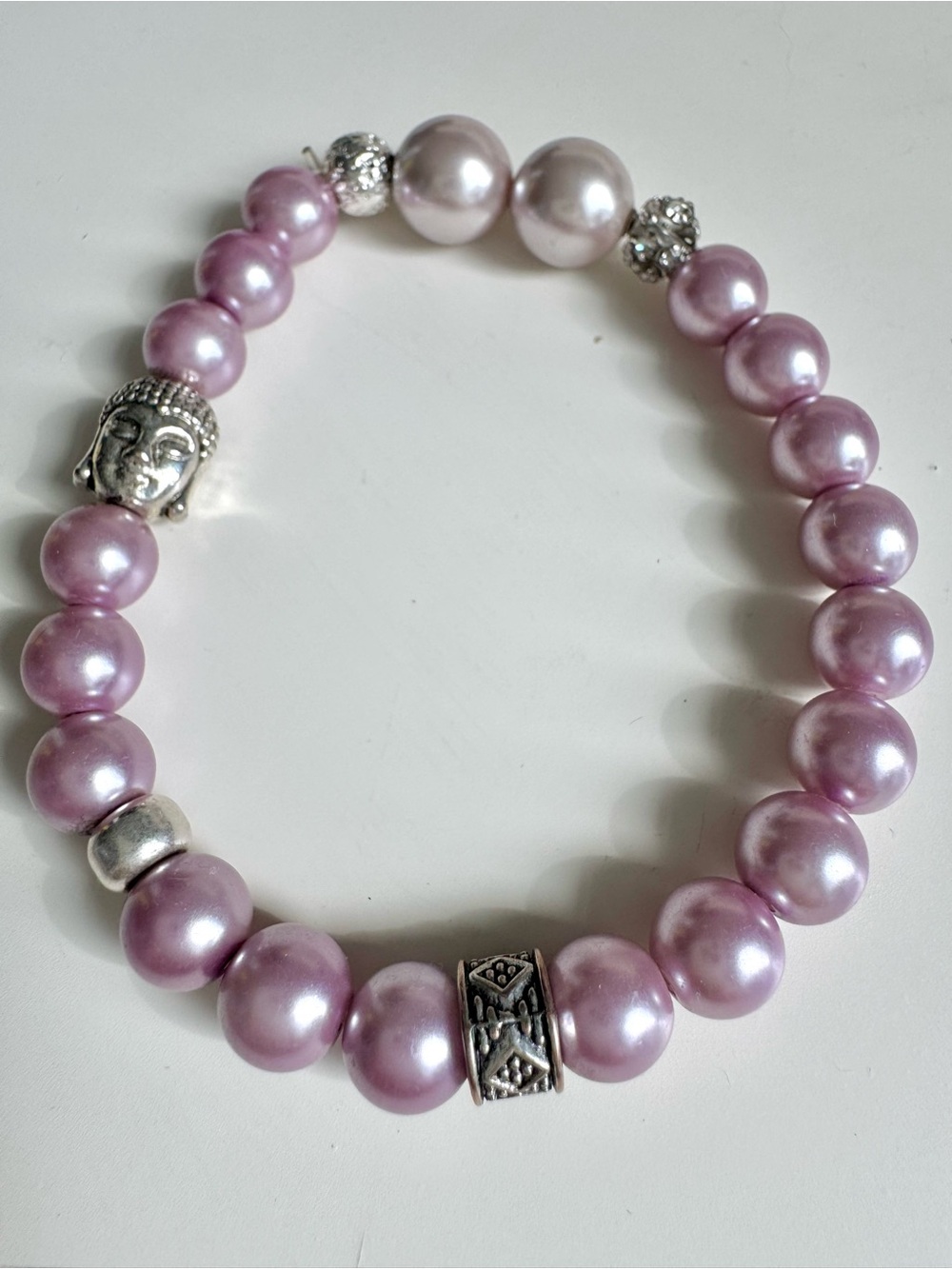 Lavender Pearl Stretch Bracelet with Silver Accents